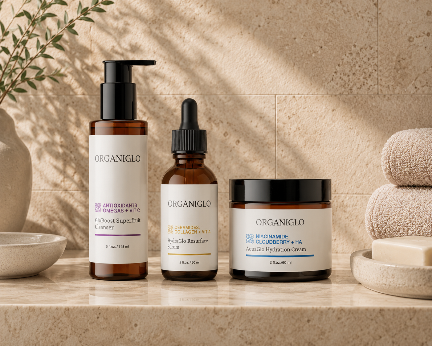 Medical-grade and clean skincare products arranged together, illustrating how the two approaches work in one skincare ritual.