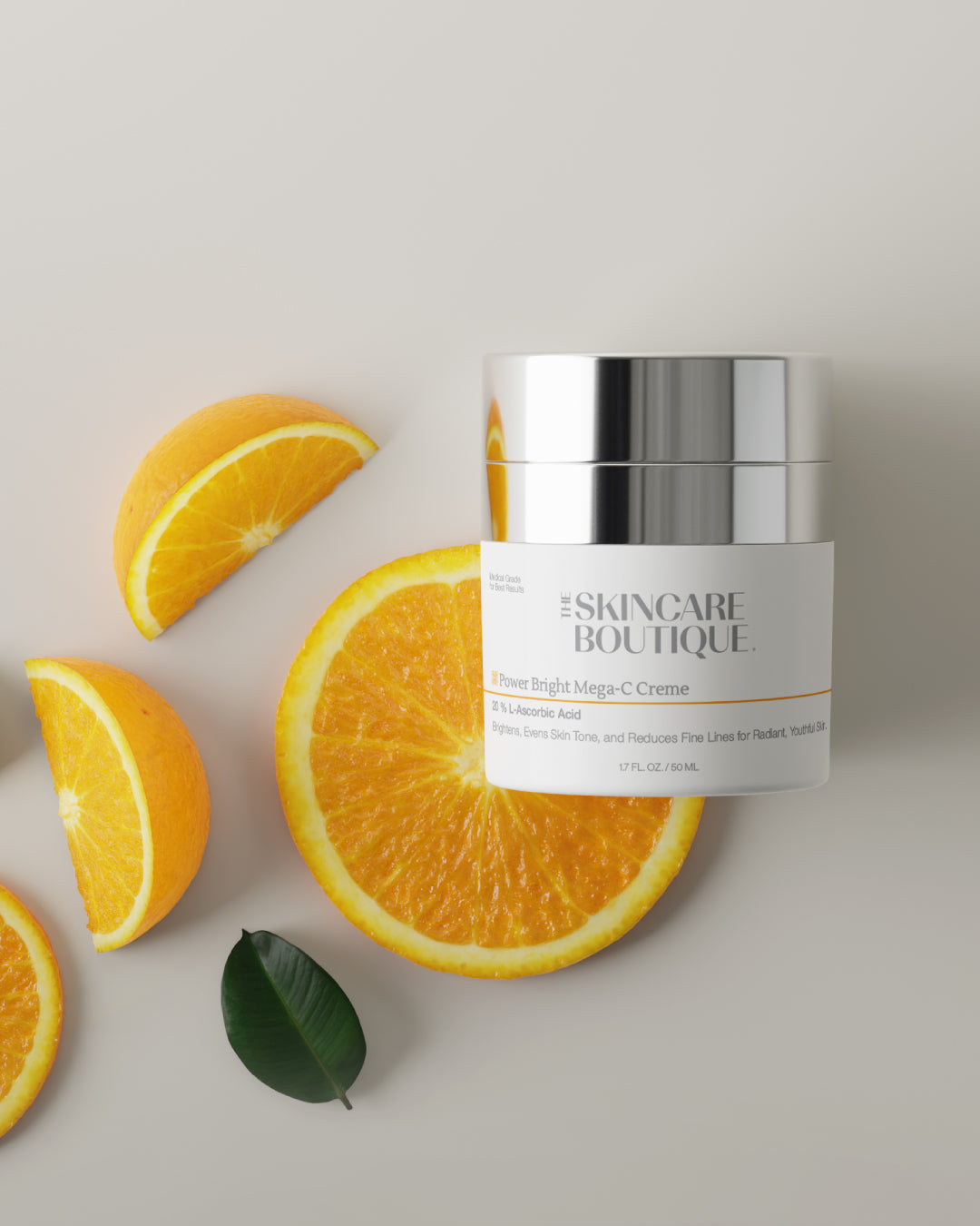 Skincare cream with oranges on a light background